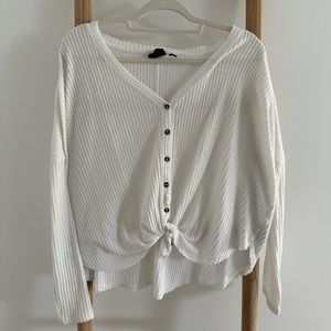Urban Outfitters Out From Under Waffle Thermal Button White Top Small